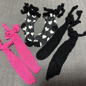 RONIロニィ 足首巻きリボンあみソックス黒・ピンク&ハート柄靴下3足セット