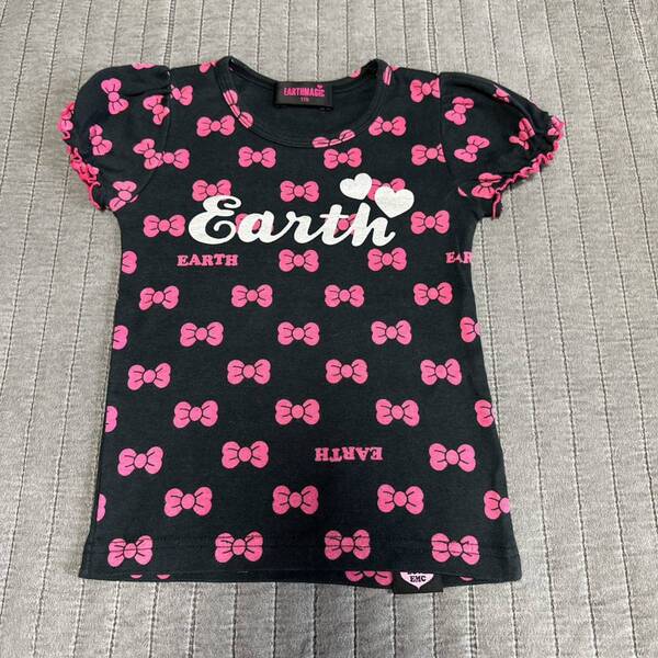 未使用アースマジックEARTHMAGICリボン総柄パフスリーブ半袖Tシャツ110 シャーリーテンプル