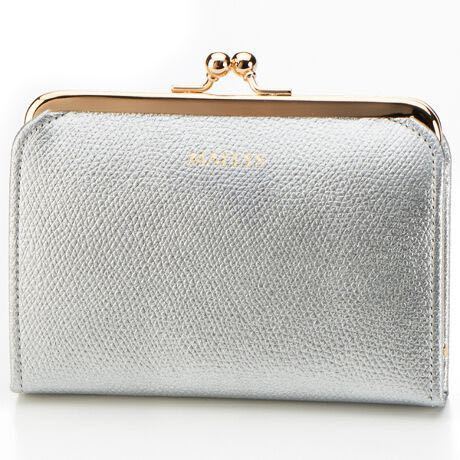 新品マエリスMAELYS ガマ口ウォレットS コインケース ミニ財布 定価12100円 牛革 がま口 シルバー×ゴールド 本革