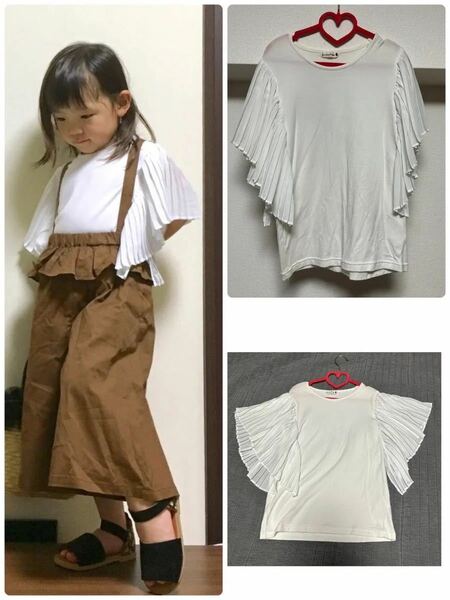 2回着用BRANSHES ブランシェス　袖プリーツ半袖Tシャツ140ホワイト　キッズ　子供服　女の子　アプレレクール　ガーリー