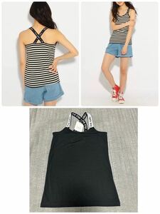  new goods pink Latte PINK-latte back Cross Logo strap camisole [150 black plain ] tank top Rav to torn pi Piaa ru Mario 