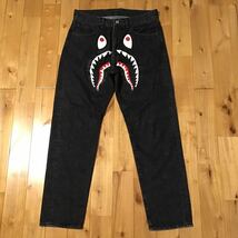 BAPE SHARK WASHED WIDE FIT BLACK DENIM PANTS Mサイズ a bathing ape シャーク デニム パンツ エイプ ベイプ アベイシングエイプ i2_画像1