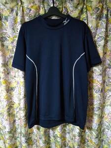 2XL/紺/新品/MIZUNO ミズノ/メンズ メッシュ地 ハイネック 半袖 Tシャツ 3Lぐらい 大きいサイズ 春夏用