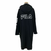 NB151 FILA フィラ スウェット ワンピース ワンピ フード 膝丈 スカート 長袖 デカロゴ コットン 100% ブラック 黒 レディース M-L_画像3