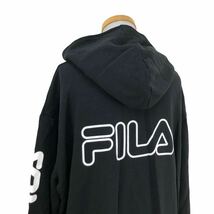 NB151 FILA フィラ スウェット ワンピース ワンピ フード 膝丈 スカート 長袖 デカロゴ コットン 100% ブラック 黒 レディース M-L_画像4