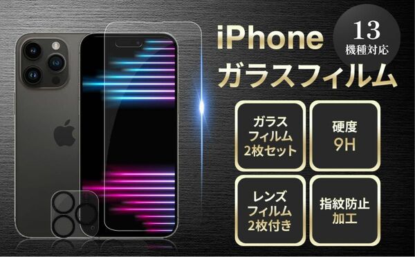 【保証付】【2枚セット】iPhone14ProMax用ガラスフィルム ガイド枠付　レンズフィルム付