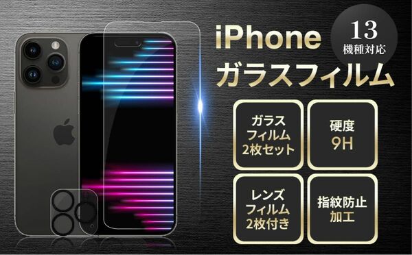 【保証付】【2枚セット】 iPhone13promax用ガラスフィルム　ガイド枠付　レンズフィルム付