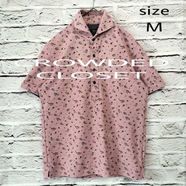 【美品】CROWDEDCLOSET 綿混 花柄 カッタウェイ ポロシャツ