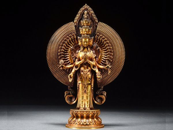 明代 大明永楽年施 古銅彫 塗金敦珠法王造像」旧銅器 置物擺件 賞物