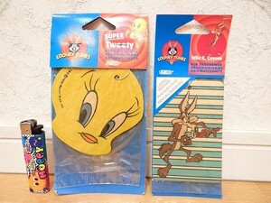 新品 90年代 ビンテージ USA製 LOONEY TUNES ワーナー Tweety トゥイーティー ワイリー コヨーテ 2個 AIR FRESHENER エアフレッシュナー