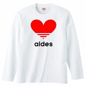 【送料無料】【新品】aides アイデス 長袖 ロング Tシャツ ロンT パロディ おもしろ プレゼント メンズ 白 Mサイズ