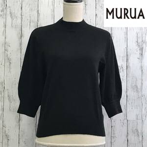 MURUA 　ムルーア　ハーフスリーブパフニット　Fサイズ　ブラック　着回し力抜群　S5.2-39　USED