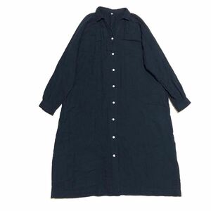 【送料520円】無印良品 スキッパーガーゼコットンシャツワンピース 長袖 女性用 レディース M-Lサイズ ネイビー 古着 良品計画 AB498