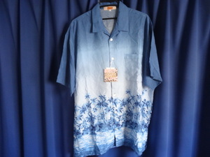 送料無料 新品 半袖シャツ メンズ XL LL ブルー 青 ハワイ 南国 デザイン アロハシャツ 洗える レーヨン 洗濯 対応 シャツ 半袖