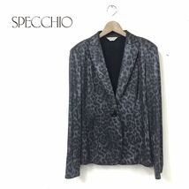 K43-D◆美品◆ SPECCHIO スペッチオ テーラードジャケット シングル ◆ size40 ブラック 豹柄 総柄 ポリエステル ストレッチ_画像1