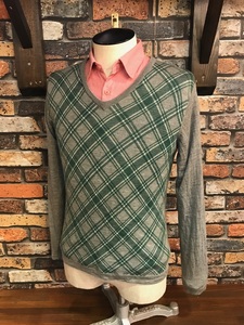 F736 メンズセーター GREEN LABEL RELAXING UNITED ARROWS ユナイテッドアローズ 人気 おしゃれ チェック 柄 グレー バイアス 薄手/ M