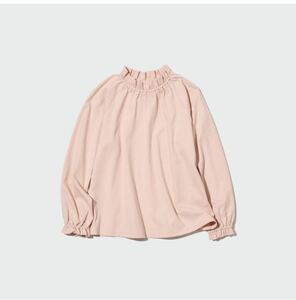 新品 ユニクロ 長袖 スムースコットンフリルTシャツ 150センチ ピンク