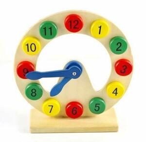 知育 玩具 認知時計 幼児 子供 教育 勉強おもちゃ 手動 視覚 認識 認知 木製 時計 脳 活性化(中古品)　(shin