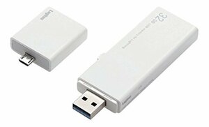 ロジテック USBメモリ 32GB USB3.0 ライトニング対応 microUSBアダプタ付 LMF-LGU332GWH(中古 未使用品)　(shin