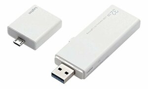 ロジテック USBメモリ 32GB USB3.0 ライトニング対応 microUSBアダプタ付 LMF-LGU332GWH(中古品)　(shin