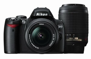 【中古 良品】 Nikon デジタル一眼レフカメラ D40 ダブルズームキットII ブラック D40BWZII　(shin