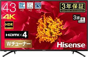 ハイセンス 43V型 4K対応液晶テレビ -外付けHDD録画対応(裏番組録画) 3年保証 2019年モデル 43F60E(中古 未使用品)　(shin