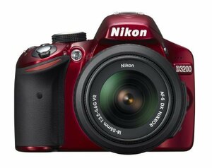 Nikon デジタル一眼レフカメラ D3200 レンズキット AF-S DX NIKKOR 18-55mm f/3.5-5.6G VR付属 レッド D3200LKRD(中古品)　(shin