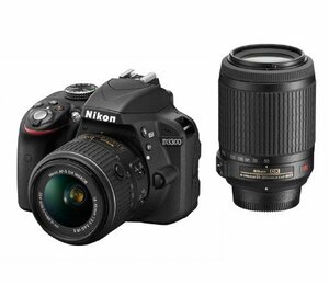 (中古品)Nikon デジタル一眼レフカメラ D3300 ダブルズームキット ブラック D3300WZ　(shin