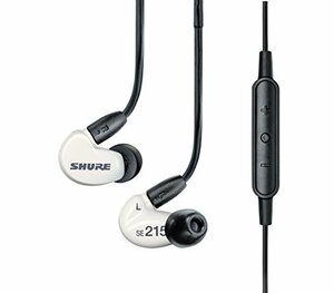 SHURE イヤホン SEシリーズ SE215m+ カナル型 高遮音性 リモート+マイク付きリケーブル ホワイト SE215m+S(中古品)　(shin