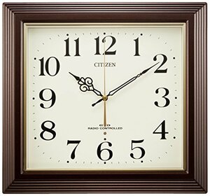 シチズン 掛け時計 電波 アナログ 四角 茶 CITIZEN 「 八坂 」4MY803-006(中古品)　(shin