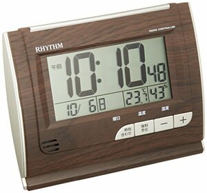 リズム(RHYTHM) 目覚まし時計 電波時計 デジタル 温度 ・ 湿度 カレンダー 付 茶 (木目仕上げ) フィット