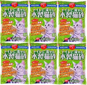 【新品】 常陸化工 トイレに流せる木製猫砂6L×6個 (ケース販売)　(shin