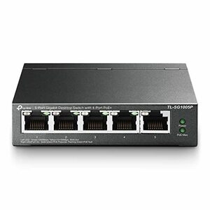 TP-Link スイッチングハブ ギガ 5ポート PoEハブ (4x PoE対応 全体最大56W) アンマネージ 5年保証 TL-SG1005P(中古 未使用品)　(shin