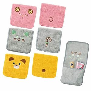 【3枚セット販売】アニマルポケットハンカチタオル 小物ポーチとしても使える・裏側かわいいシッポ刺繍付き(中古 未使用品)　(shin