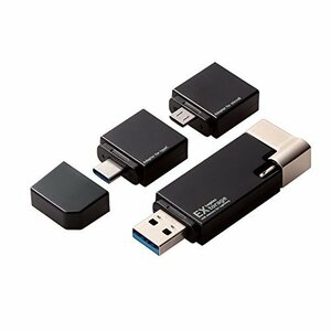 ロジテック ライトニング USBメモリ 16GB microB/タイプC変換アダプタ付 かんたんバックアップ LMF-LGU3A016GBK(中古品)　(shin