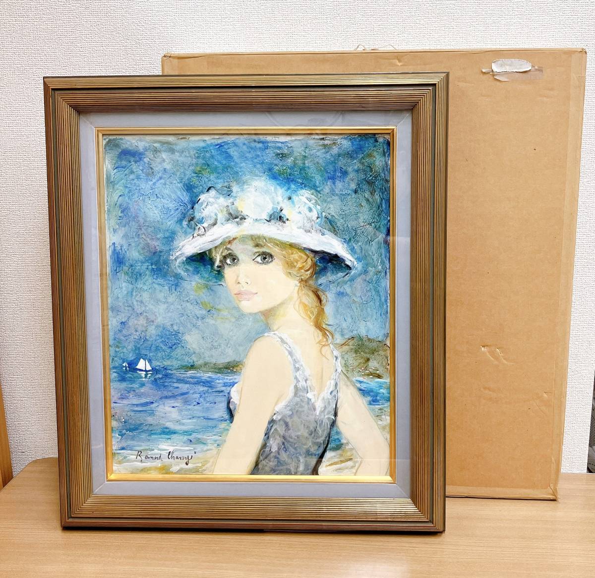 真作【ベルナール･シャロワ｢夏の思い出｣ 油彩 8Ff人物画】絵画 油絵 原画/フランス人気作家/K59-007, 絵画, 油彩, 人物画