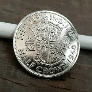 硬貨 イギリス 1948年 ハーフクラウン 英国コイン 美品です 本物 ジョージVI 32mm 14g綺麗にポリッシュされていてピカピカのコインです。