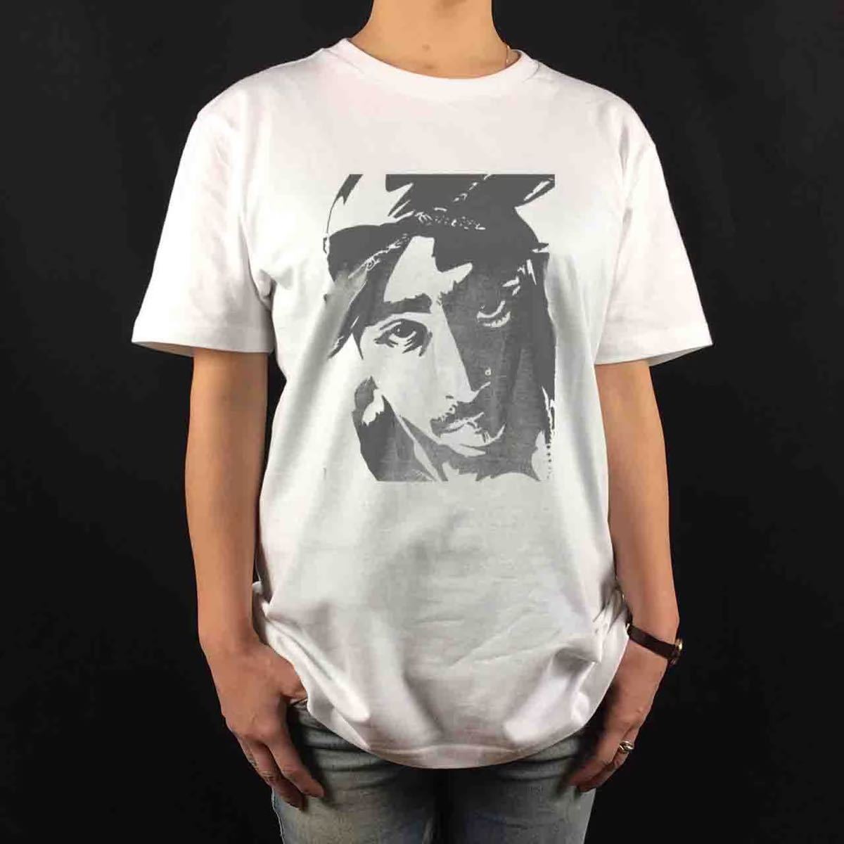 新品 2pac ウエストサイド ギャングスタ ヒップホップ モノクロ イラストTシャツ S M L XL ビッグ オーバーサイズ XXL~5XL ロンT パーカー, 美術品, 絵画, 人物画