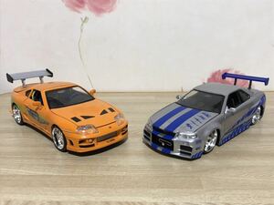 送料無料　1/24 ワイルドスピード ミニカーセット　スカイライン GT-R R34 スープラ JZA80 JADATOYS SKYLINE SUPRA ドリフト DRIFT