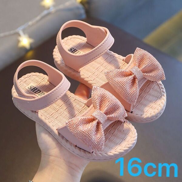 キッズ サンダル 16cm 子供 水着 韓国 リボン 女の子 ピンク 海 夏 靴