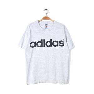 【送料無料】90s アディダス USA製 サッカー ヴィンテージTシャツ 霜降りグレー 袖裾シングル adidas メンズS 古着 @BE0009