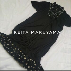KEITA MARUYAMA ケイタマルヤマ 猫柄 フリル レース コクーン型ワンピース 半袖 ブラック 黒 日本製