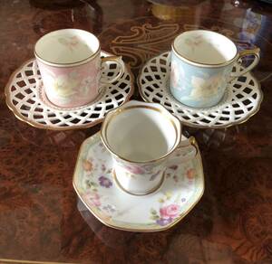 NRUMI BONE CHINA コーヒーカップ&編み編みソーサー 2客（超希少珍品）HOYA CHINA デミタスカップ 1客