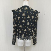 ザラ ZARA シースルー 花柄ブラウス 肩フリル 裾フリル ブラック_画像4