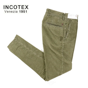 ＊60%OFF 新品 インコテックス INCOTEX コーデュロイ パンツ サイズ33(L)(W84) カーキ コットン ストレッチ 刺繍 MPN2748L