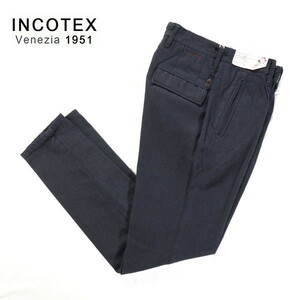 ＊60%OFF 新品 インコテックス INCOTEX パンツ サイズ30(M)(W78) ネイビー ウール×コットン ワンタック MPN2756M