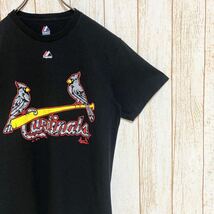 Majestic マジェスティック MLB St.Louis Cardinals セントルイス・カージナルス フリース プリント Tシャツ S メジャーリーグ USA古着_画像1