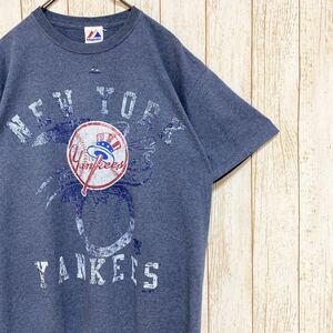 Majestic マジェスティック MLB NewYork Yankees ニューヨーク・ヤンキース プリント Tシャツ L メジャーリーグ USA古着 アメリカ古着