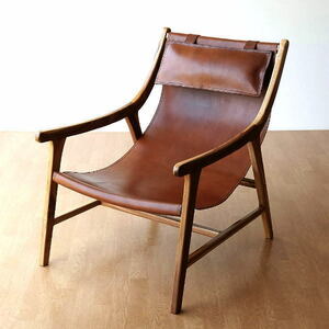 リビングチェア 椅子 チェアー アンティーク おしゃれ 本革 レザー チーク 無垢材 木製 天然木 本革のリラックスチェアー B