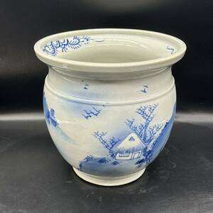 水鉢　青花 鉢カバー　盆栽鉢　金魚鉢 陶磁器　手描き　JIA